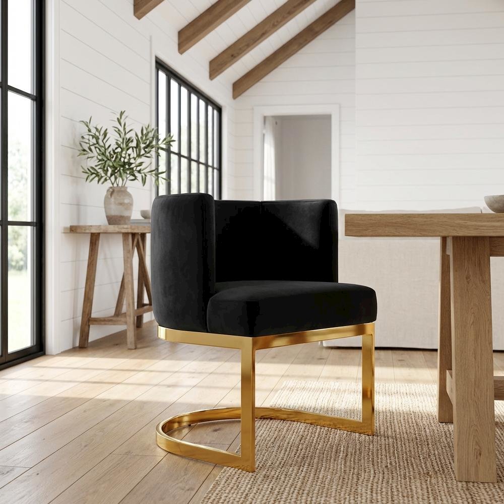 Gold Velvet Dining Chair with Armrests and Contemporary Design