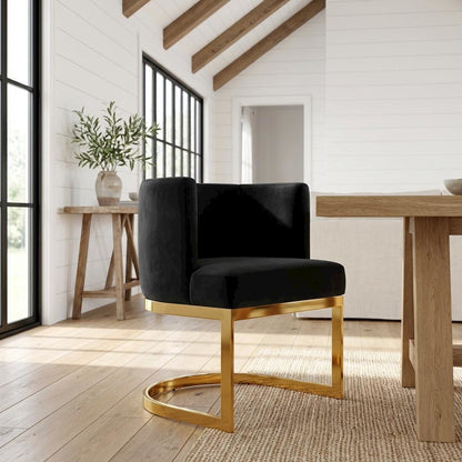 Gold Velvet Dining Chair with Armrests and Contemporary Design