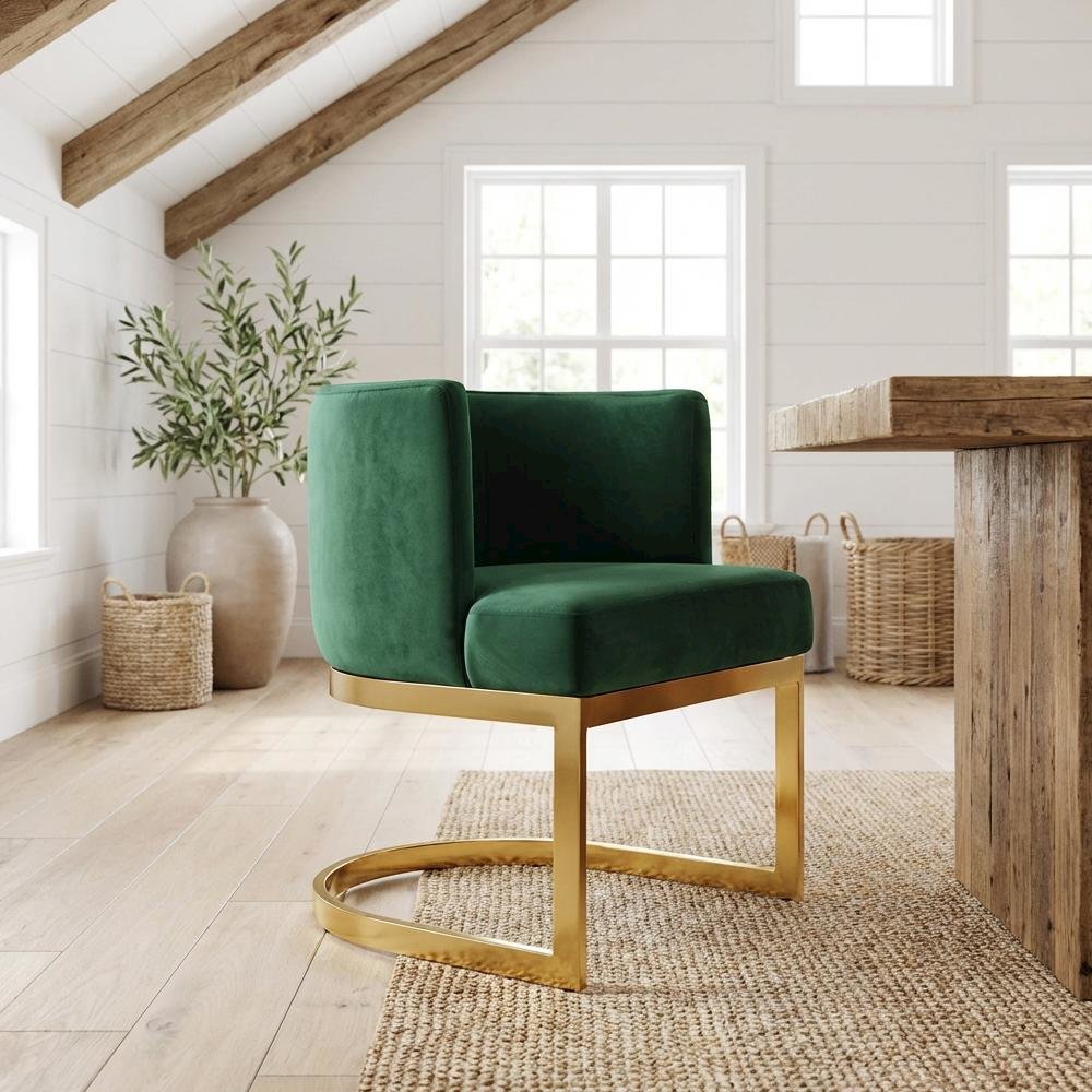 Gold Velvet Dining Chair with Armrests and Contemporary Design
