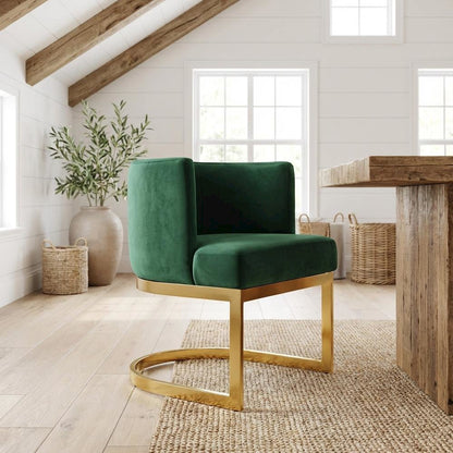Gold Velvet Dining Chair with Armrests and Contemporary Design