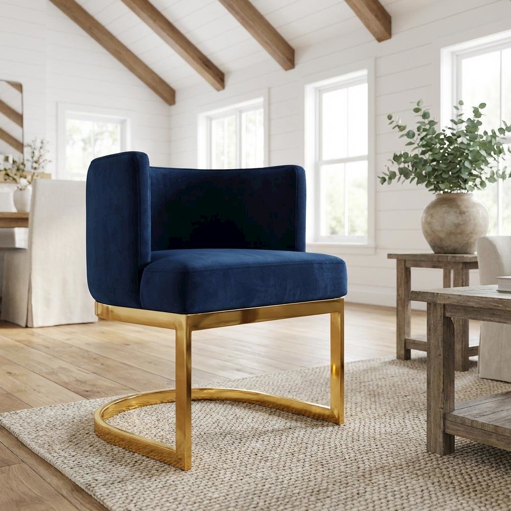 Gold Velvet Dining Chair with Arm Height 29.5 and Contemporary Design