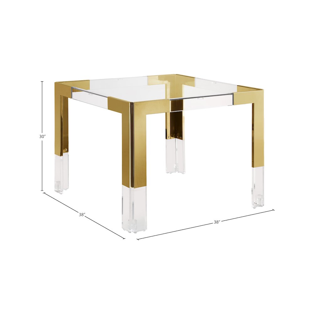 Casper 38" Gold GlassTop, Acrylic And Steel Base Dining / Game Table