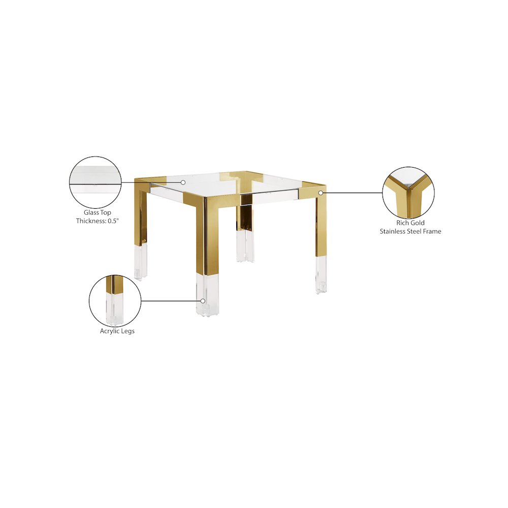 Casper 38" Gold GlassTop, Acrylic And Steel Base Dining / Game Table