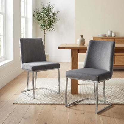 Chrome Velvet Dining Chairs Set of 2 with Contemporary Design