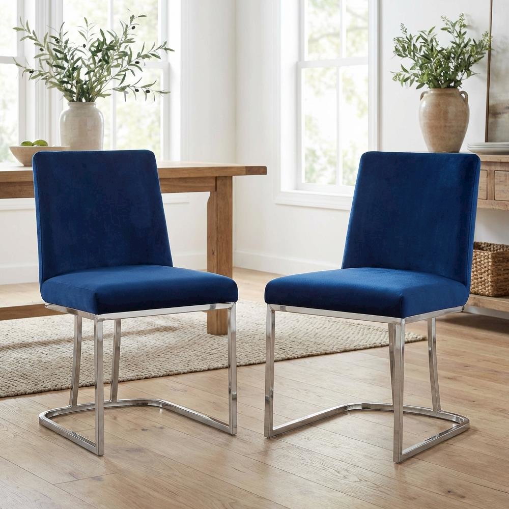 Chrome Velvet Dining Chair Set of 2 with Cushioned Seat and Contemporary Design
