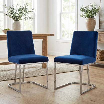 Chrome Velvet Dining Chair Set of 2 with Cushioned Seat and Contemporary Design