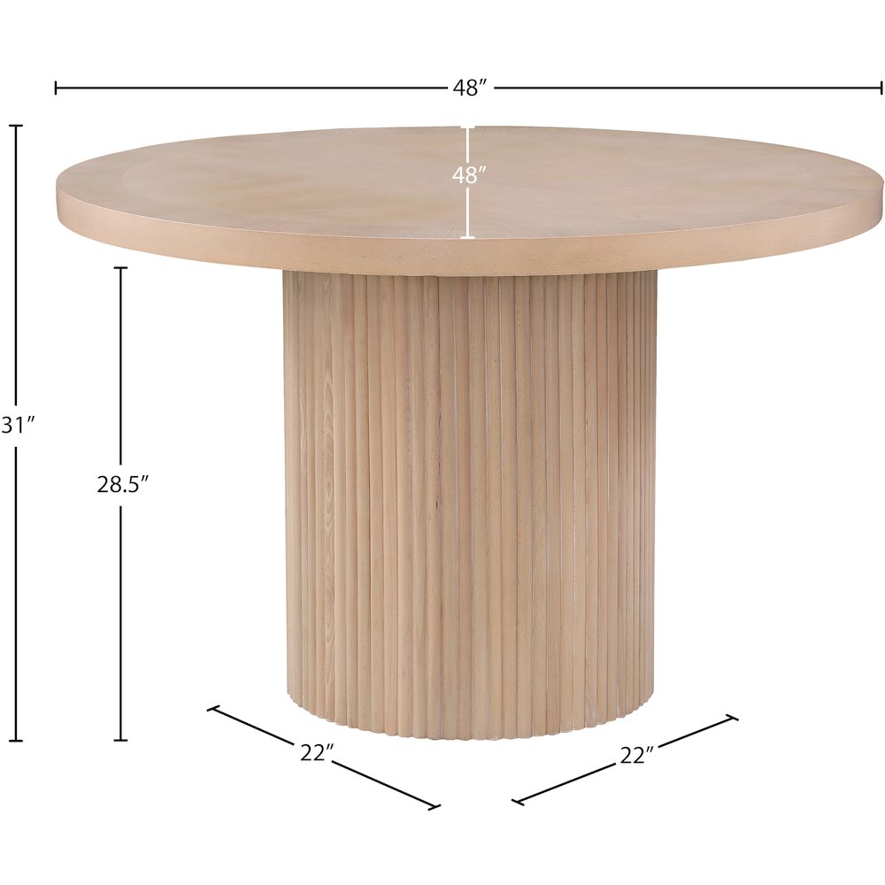 Round Dining Table with Fluted Base, Mid-Century Modern, Natural Oak Veneer