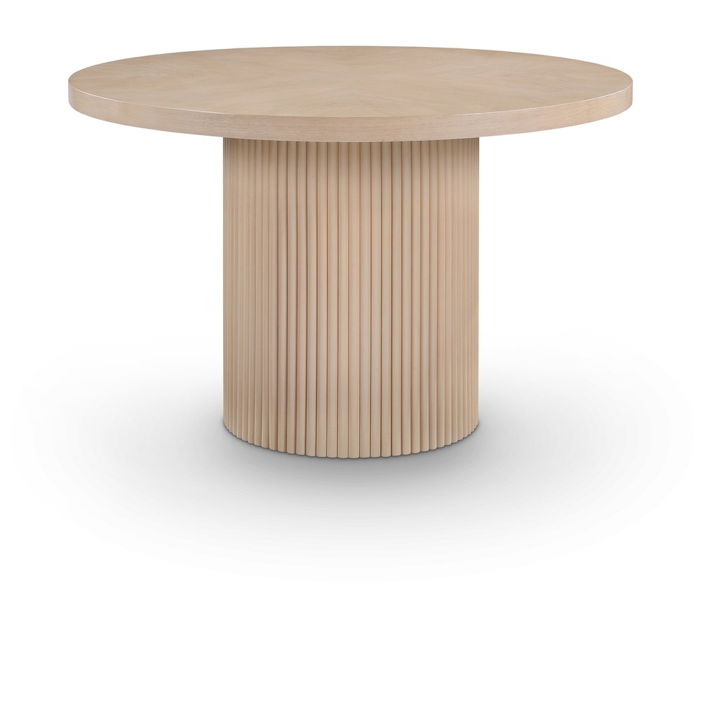 Round Dining Table with Fluted Base, Mid-Century Modern, Natural Oak Veneer