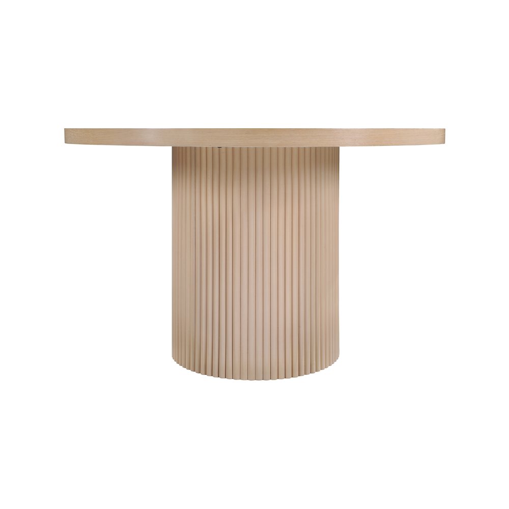 Round Dining Table with Fluted Base, Mid-Century Modern, Natural Oak Veneer