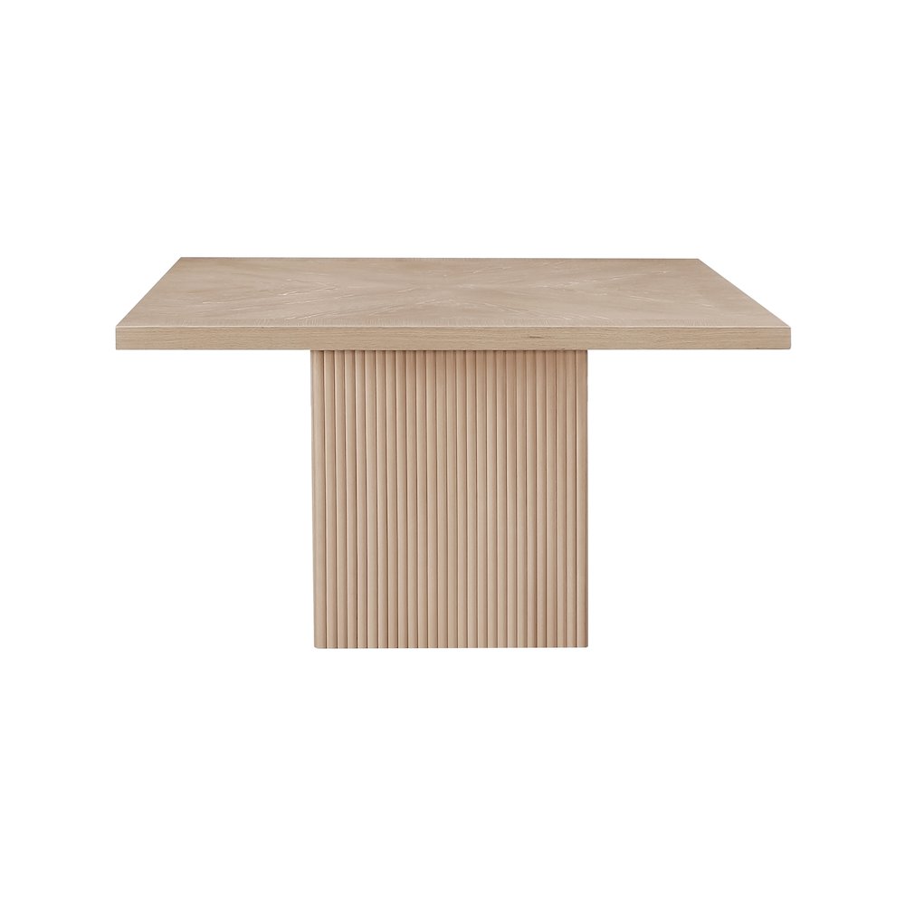 Square Rubberwood Dining Table with Mid-Century Modern Style, Natural Oak Veneer