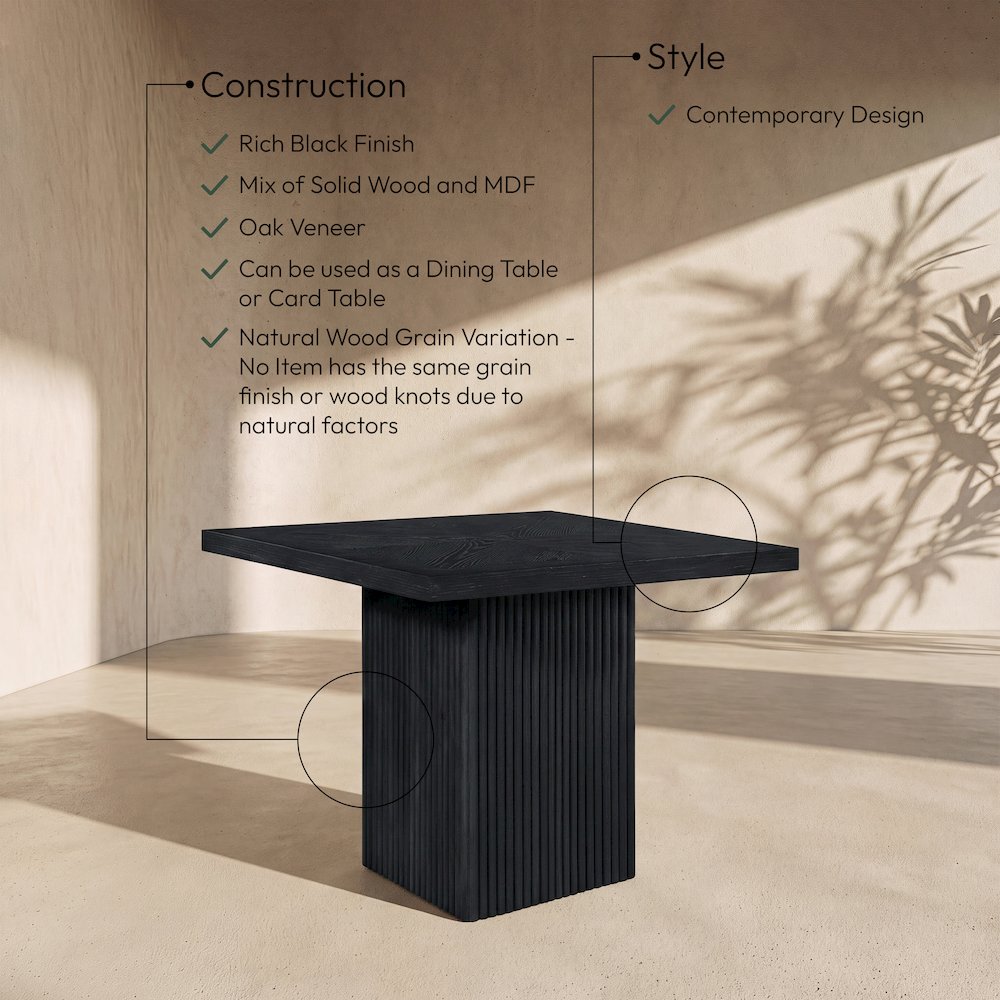 Belinda 36" Black Solid Wood And Oak Veneer Dining Table / Card Table