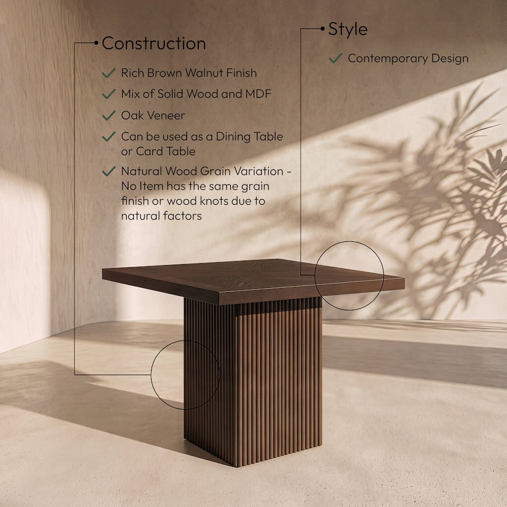 Belinda 36" Brown Solid Wood And Oak Veneer Dining Table / Card Table