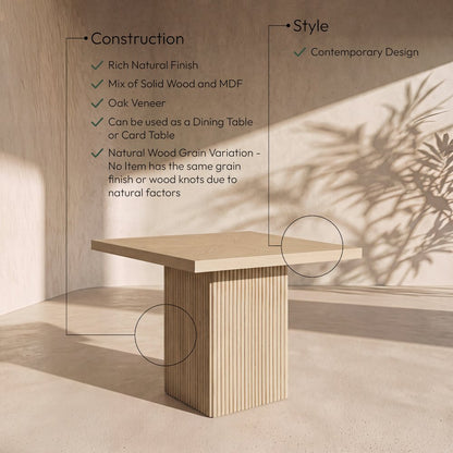 Belinda 36" Natural Solid Wood And Oak Veneer Dining Table / Card Table