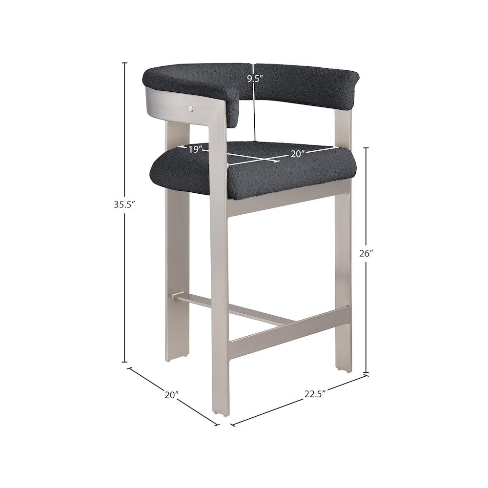 Romeo Black Boucle Fabric Counter Stool, Set of 2