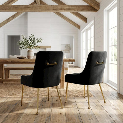 Gold Contemporary Dining Chairs Set of 2 with Velvet Upholstery and Sturdy Frame