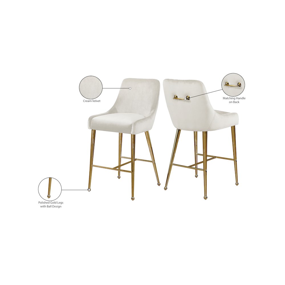 Owen Cream Velvet Stool, Set of 2