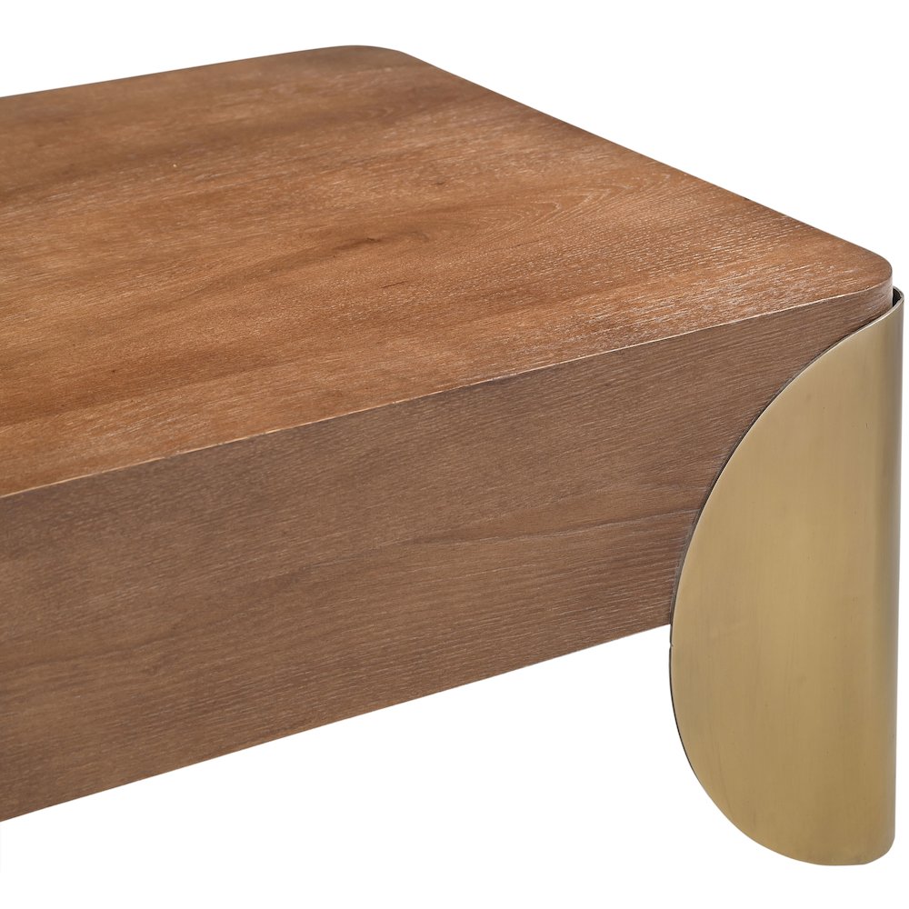 Cazari Brown Oak Wood And Iron Coffee Table