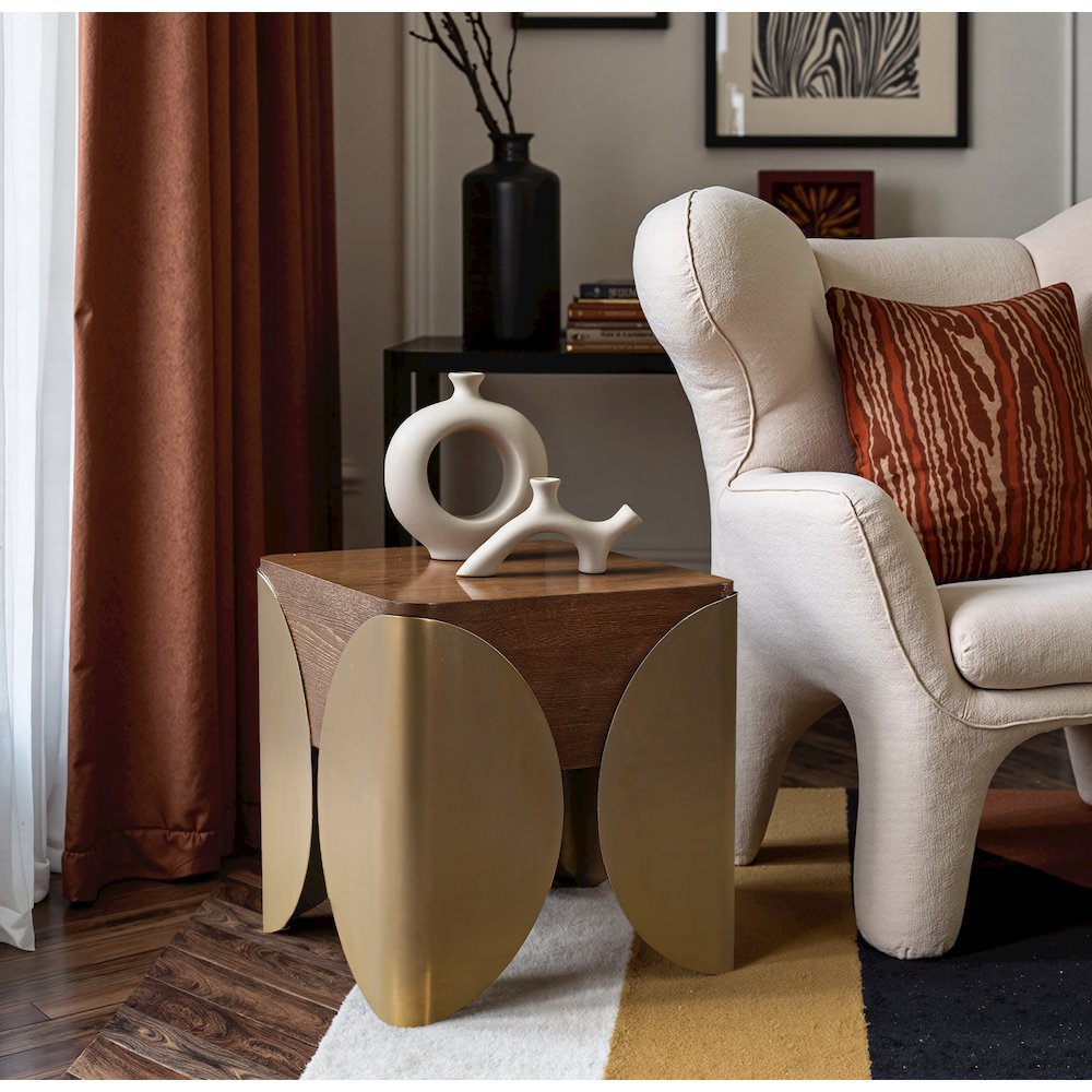 Cazari Brown Oak Wood And Iron End Table