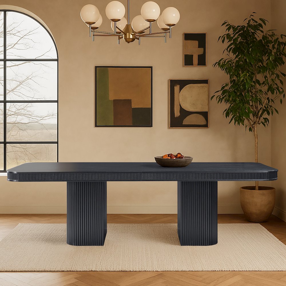 Mohari 112" / 160" Black Solid Wood And Oak Veneer Dining Table (3 Boxes)
