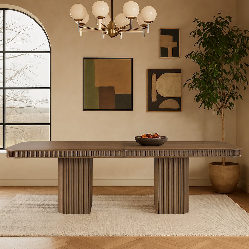 Mohari 112" / 160" Brown Solid Wood And Oak Veneer Dining Table (3 Boxes)