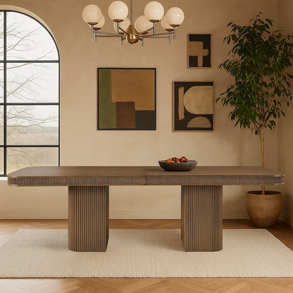 Mohari 112" / 160" Brown Solid Wood And Oak Veneer Dining Table (3 Boxes)