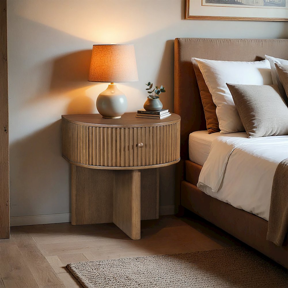 Cortland Brown Acacia Veneer And Solid Wood Night Stand