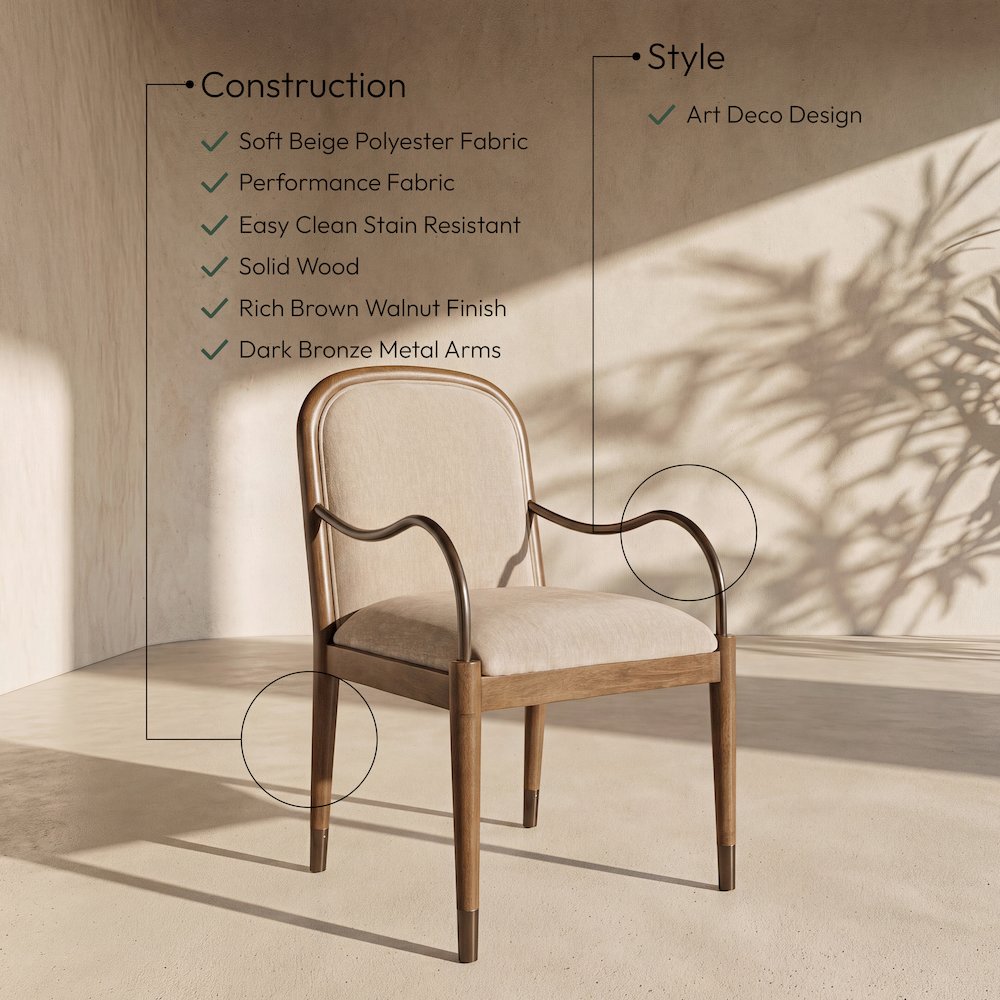 Cambria Beige Performance Fabric Upholstered Dining Arm Chair