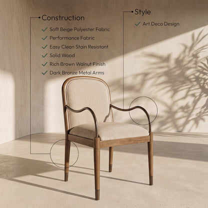 Cambria Beige Performance Fabric Upholstered Dining Arm Chair