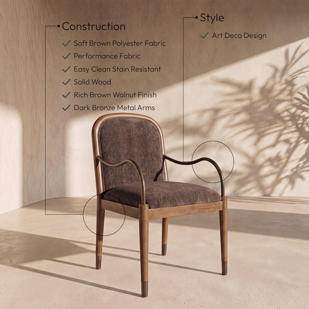 Cambria Brown Performance Fabric Upholstered Dining Arm Chair