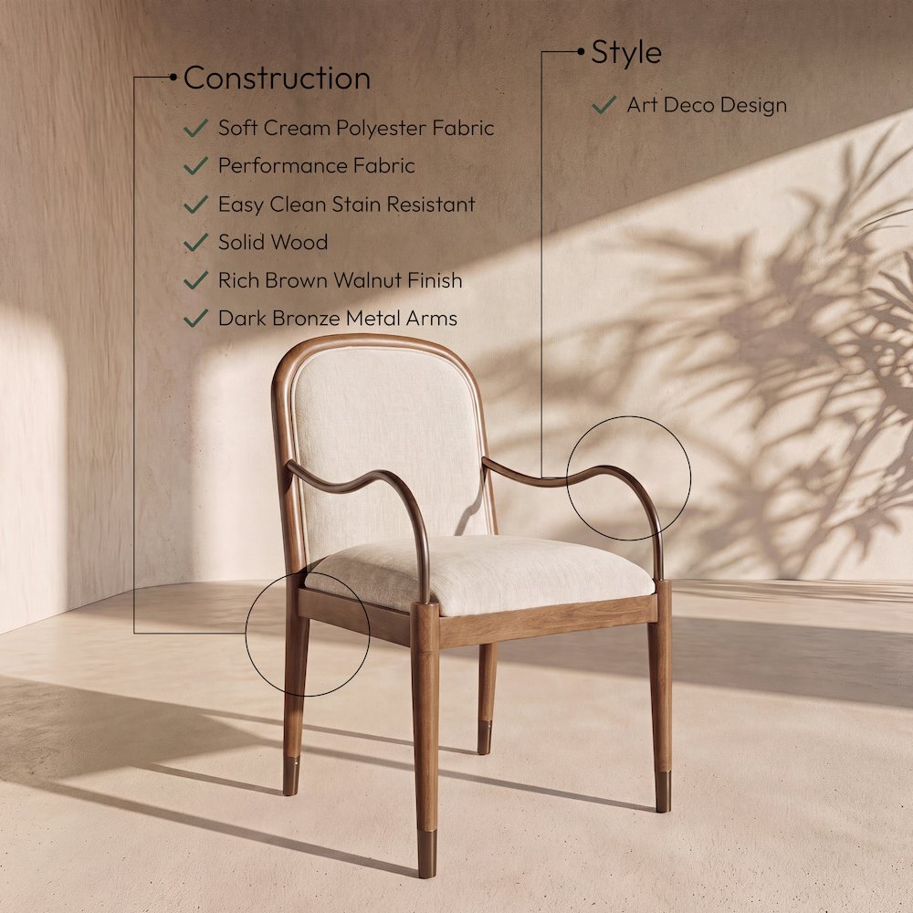 Cambria Cream Performance Fabric Upholstered Dining Arm Chair