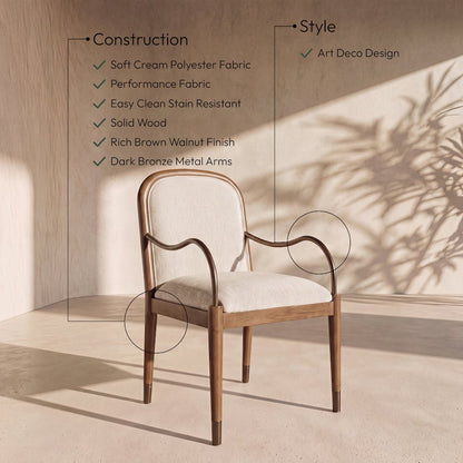 Cambria Cream Performance Fabric Upholstered Dining Arm Chair