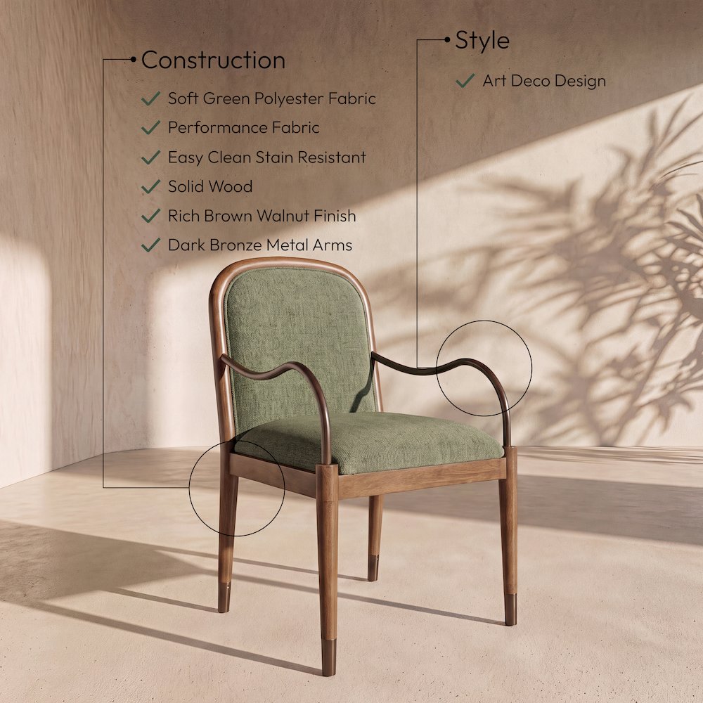 Cambria Green Performance Fabric Upholstered Dining Arm Chair