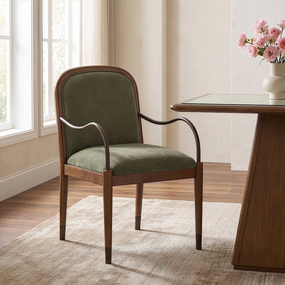 Cambria Green Performance Fabric Upholstered Dining Arm Chair