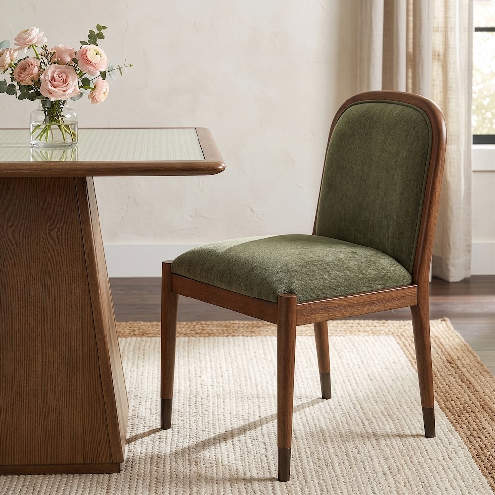 Cambria Green Performance Fabric Upholstered Dining Side Chair, Set of 2