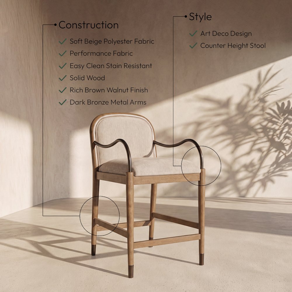Cambria Beige Performance Fabric Upholstered Counter Stool