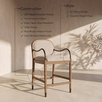 Cambria Beige Performance Fabric Upholstered Counter Stool