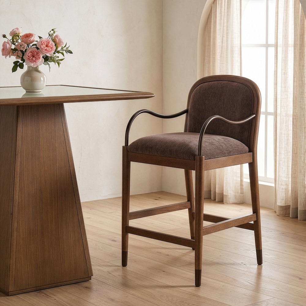 Cambria Brown Performance Fabric Upholstered Counter Stool