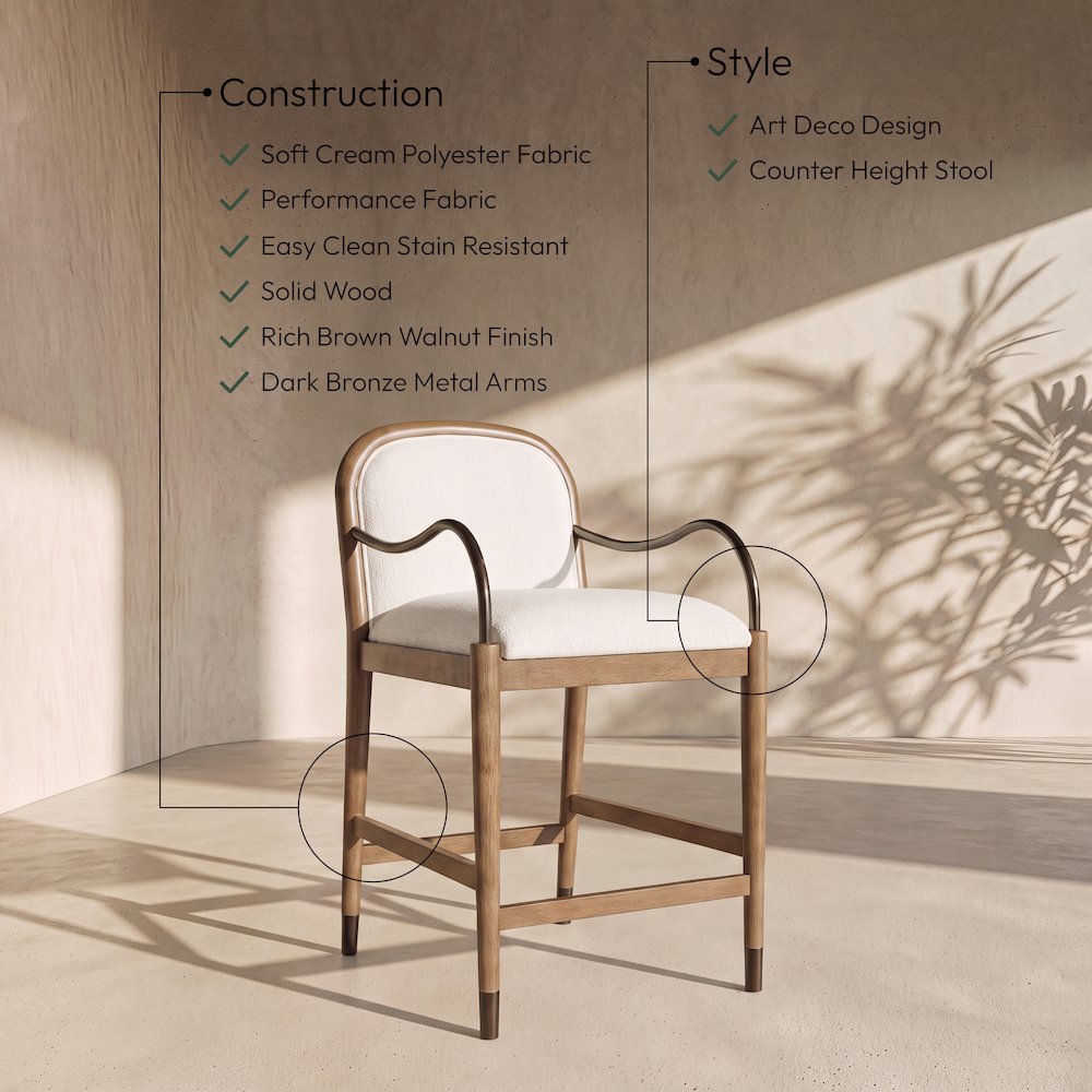 Cambria Cream Performance Fabric Upholstered Counter Stool