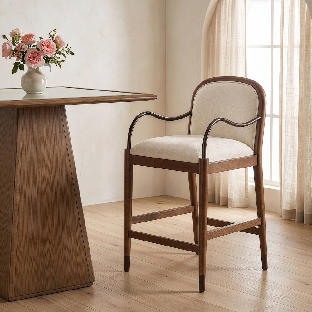 Cambria Cream Performance Fabric Upholstered Counter Stool