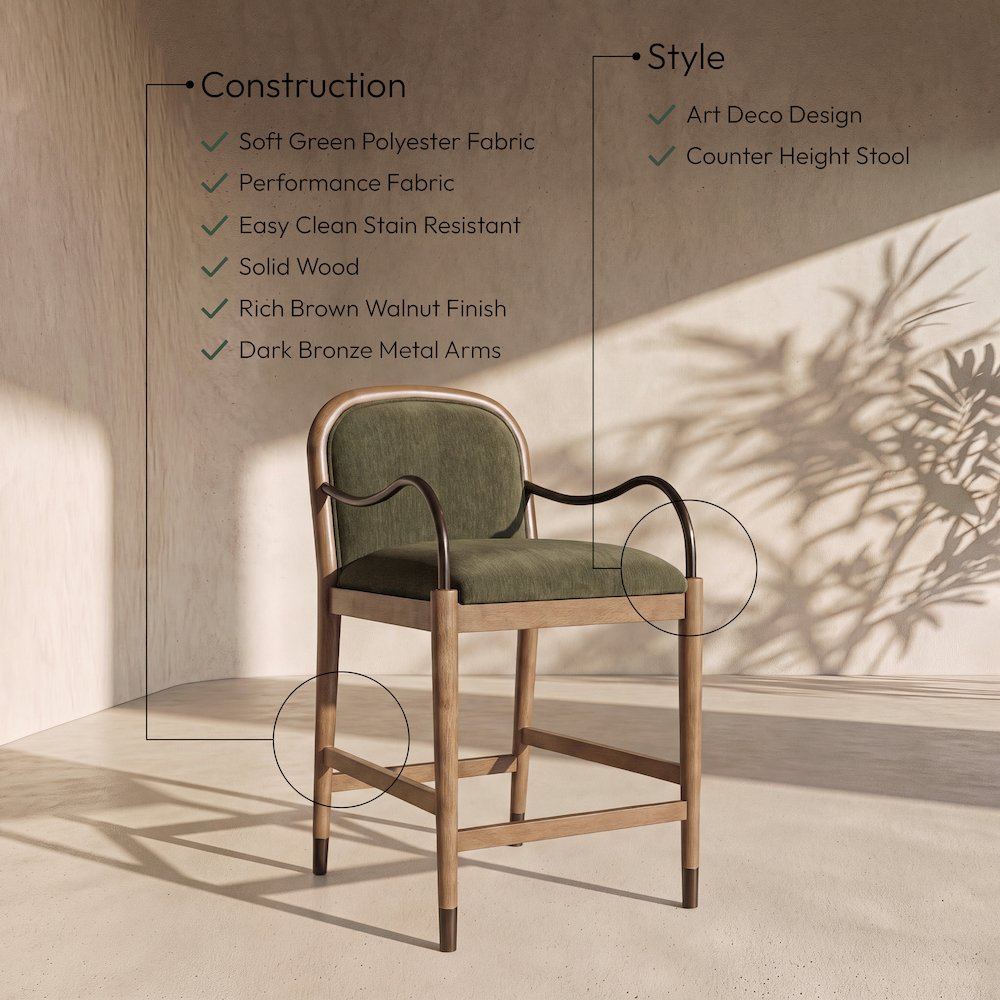 Cambria Green Performance Fabric Upholstered Counter Stool
