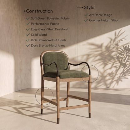 Cambria Green Performance Fabric Upholstered Counter Stool