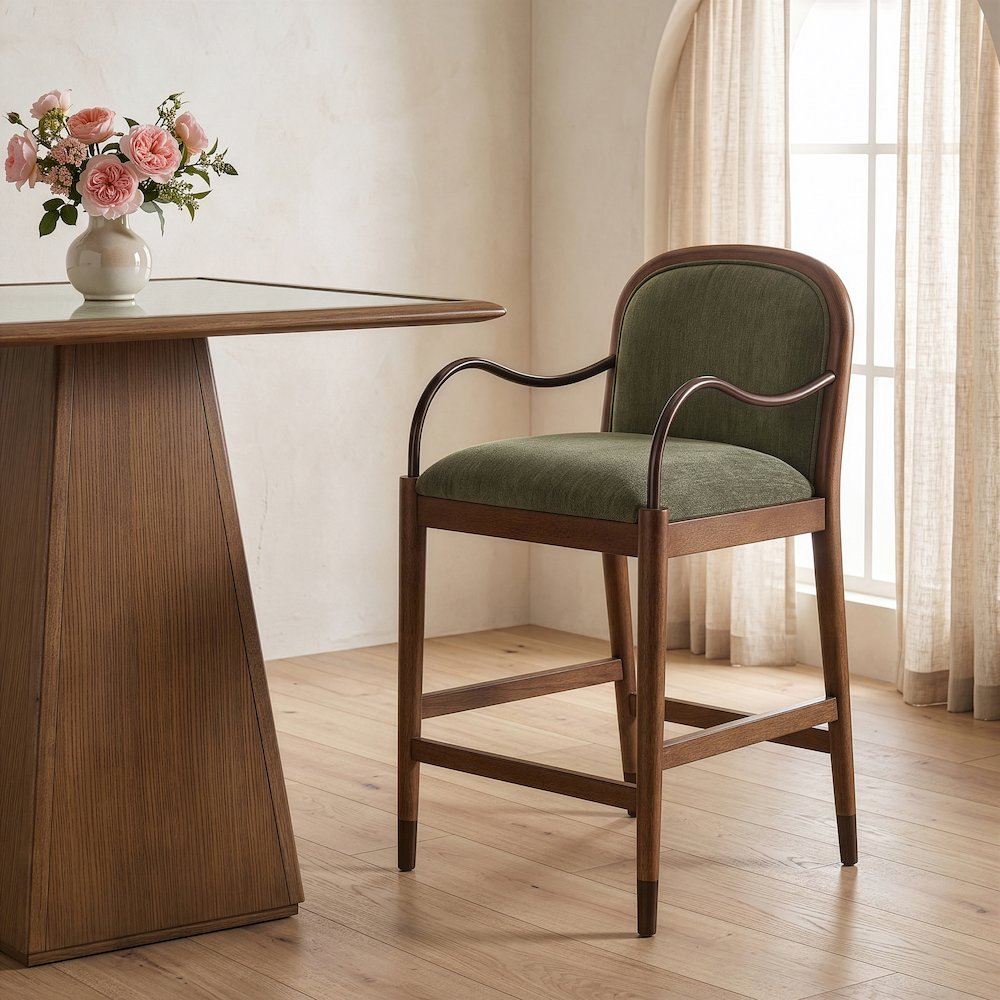 Cambria Green Performance Fabric Upholstered Counter Stool