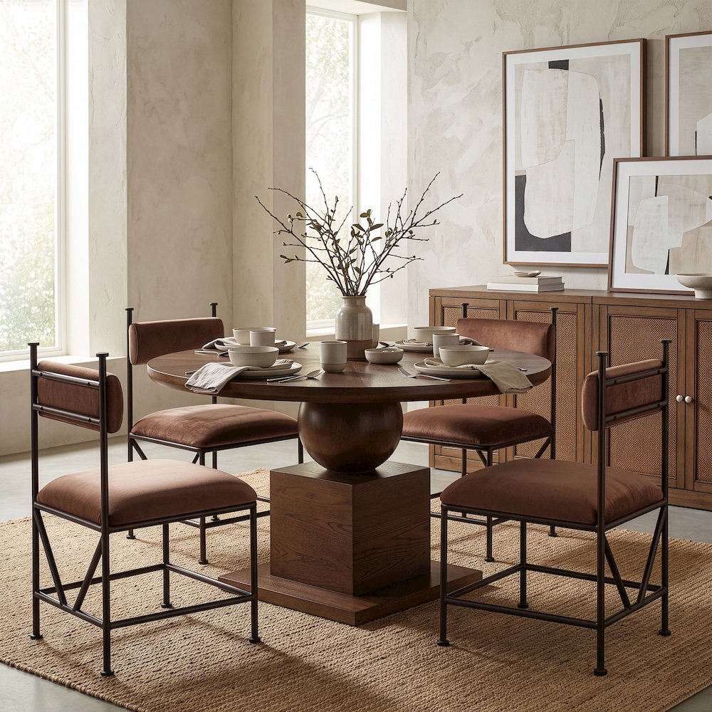 Monarch Brown Velvet Performance Fabric Upholstered Dining Chair, Set of 2