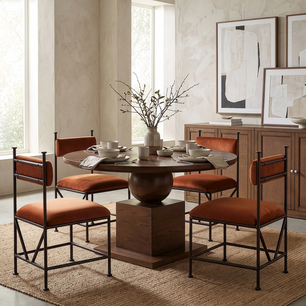 Monarch Cognac Velvet Performance Fabric Upholstered Dining Chair, Set of 2