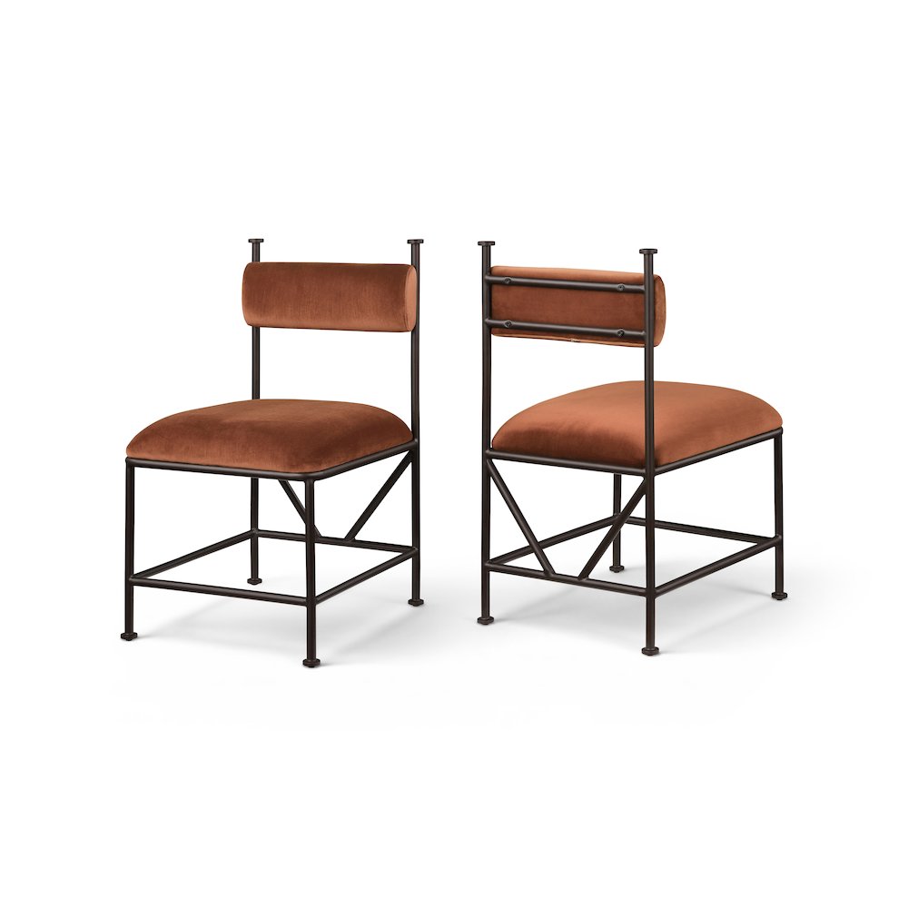 Monarch Cognac Velvet Performance Fabric Upholstered Dining Chair, Set of 2