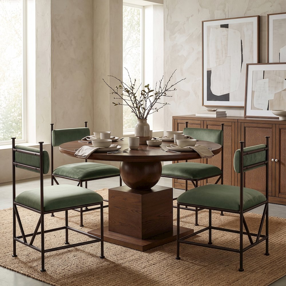 Monarch Green Velvet Performance Fabric Upholstered Dining Chair, Set of 2