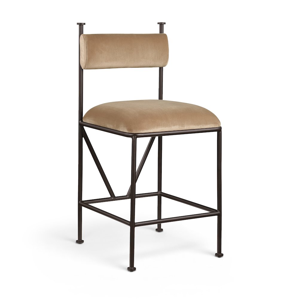 Monarch Beige Velvet Performance Fabric Upholstered Counter Stool, Set of 2