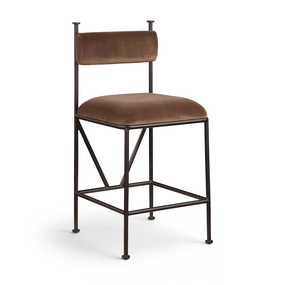 Monarch Brown Velvet Performance Fabric Upholstered Counter Stool, Set of 2