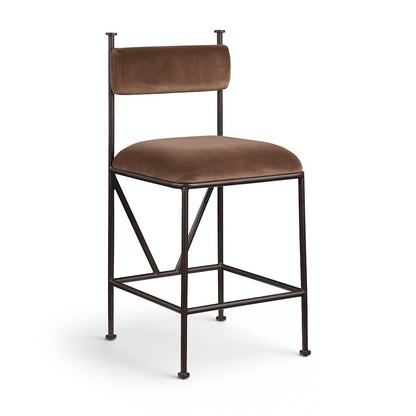 Monarch Brown Velvet Performance Fabric Upholstered Counter Stool, Set of 2