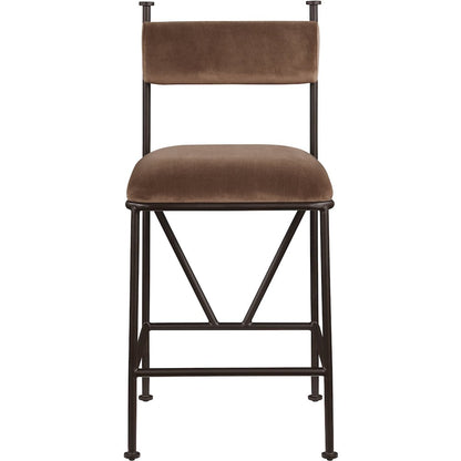 Monarch Brown Velvet Performance Fabric Upholstered Counter Stool, Set of 2